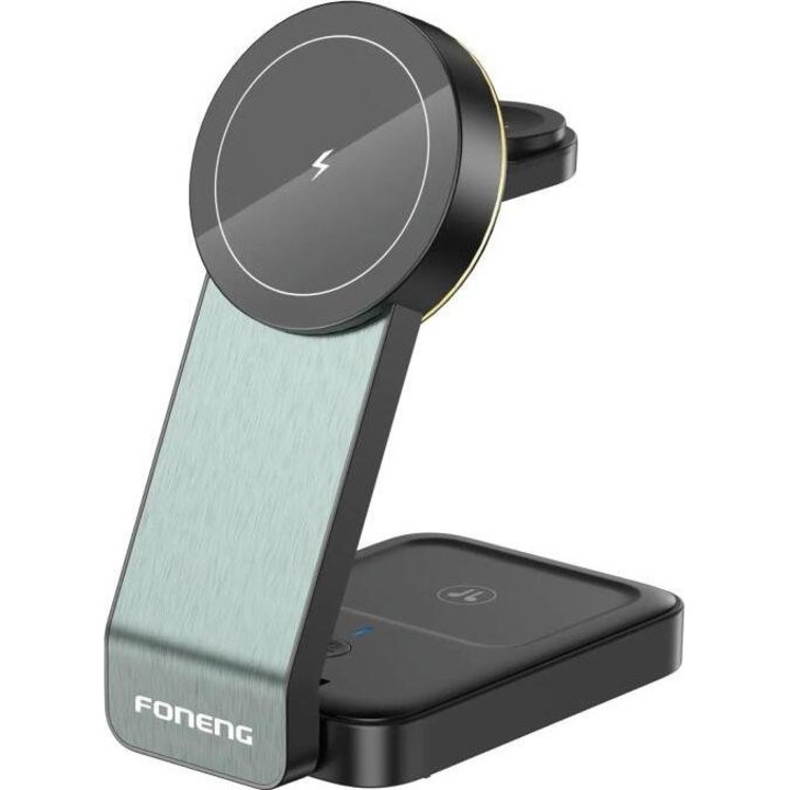 Incarcator telefon Foneng CP123 3 in 1 15W, negru, 137x68x32mm