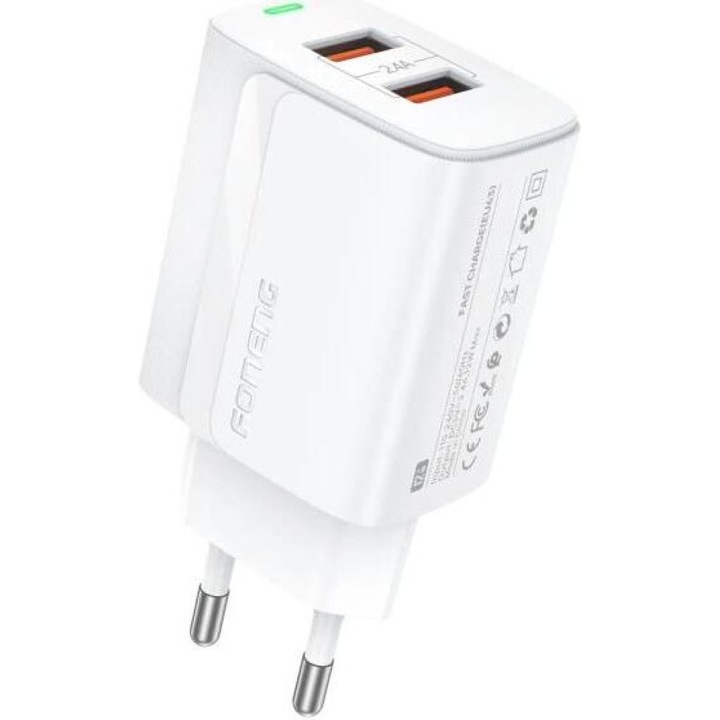 Incarcator Foneng EU63, 2xUSB A, 12W, 85x41x28mm, alb