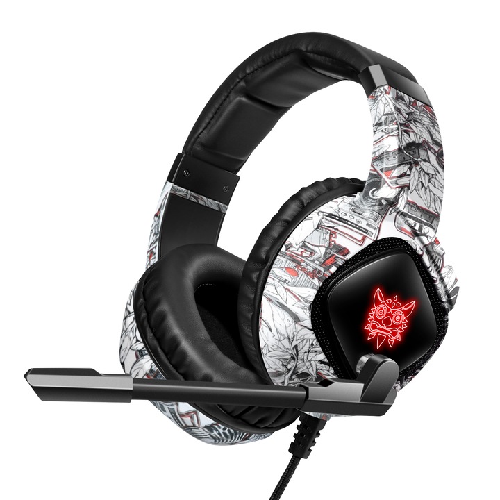 Геймърски слушалки, Virtual Surround 3D, 40мм говорител, Lightsync RGB, мемори пяна, микрофон с шумопотискане, Zero Ear Pressure, контрол на звука, бял камуфлаж