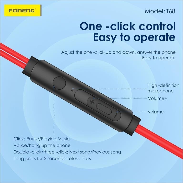 Casti cu fir Foneng T68 Heavy Bass, USB C, 10mm, 1.2m, negru