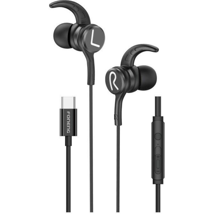 Casti cu fir Foneng T68 Heavy Bass, USB C, 10mm, 1.2m, negru
