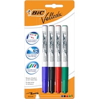 Set 4 Markere de tabla alba BIC Velleda 1741, varf rotund mediu, culori asortate, blister