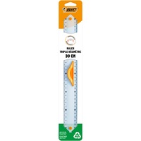 Rigla pentru trusa geometrica BIC transparenta cu maner, 30 cm, dublu gradata