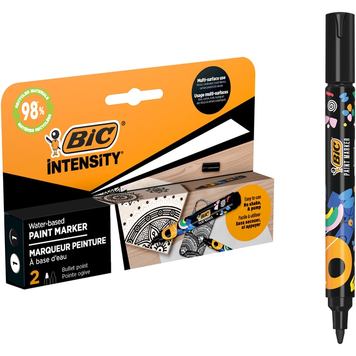 Markere permanente cu vopsea BIC Intensity, alb si negru, pachet 2 bucati