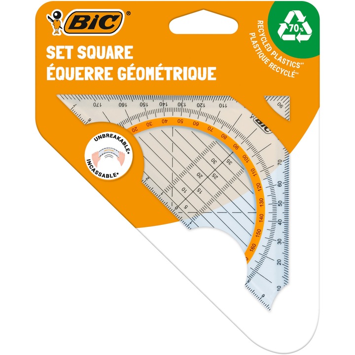 Echer pentru trusa geometrie BIC 16 cm cu raportor 180º