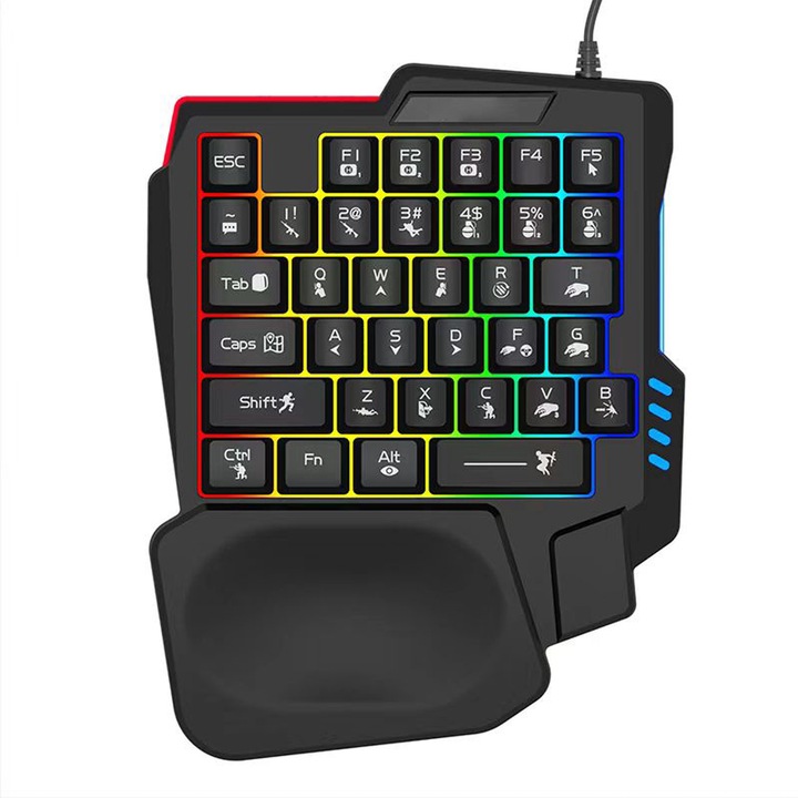 Tastatura Mecanica Gaming, asskanaer, Tastatura Pliabila Super Slim, Portabila, Conectare USB, Mecanica, Design iluminare RGB, 35 taste, Rezistenta la apa, Pentru PUBG, Game for Peace, Aliaj de aluminiu, 30.5*21*5cm, Negru