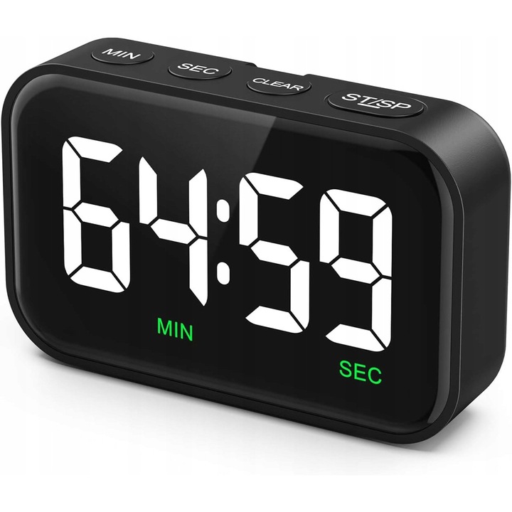 Timer digital de bucatarie LED, 3,5 inch, volum reglabil, magnet, 00:00-99:59 minute, negru