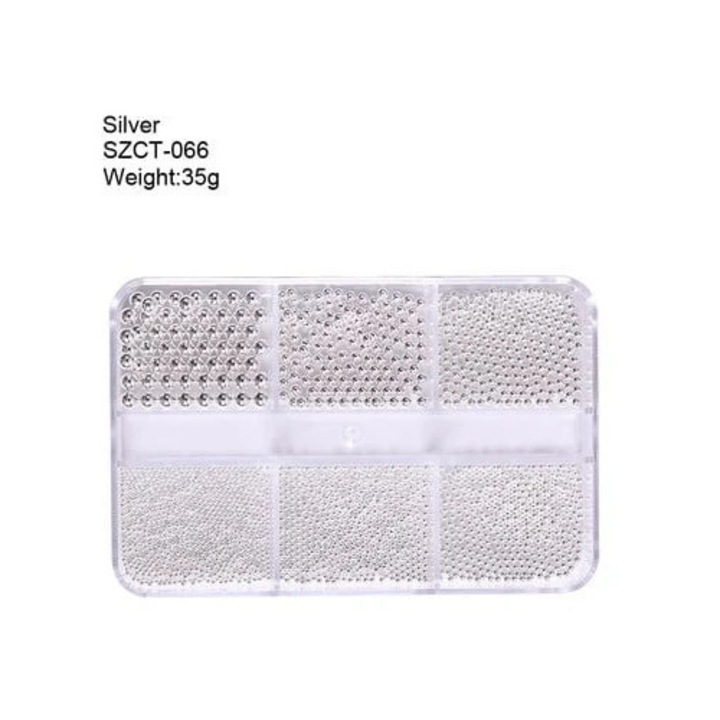 Set decorare unghii cu perle argintii, Girls Corner, 6 marii