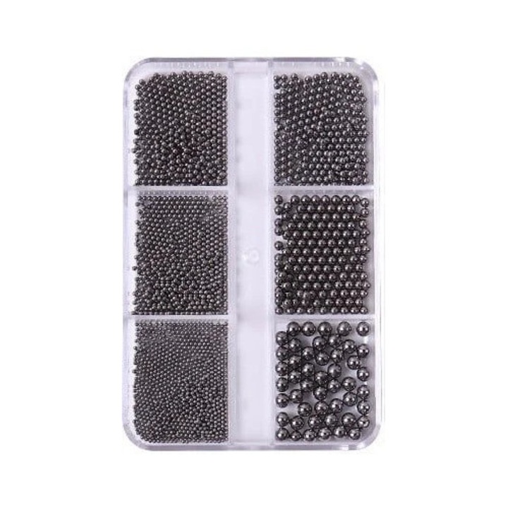 Set decorare unghii Girls Corner, perle caviar diferite dimensiuni, negru