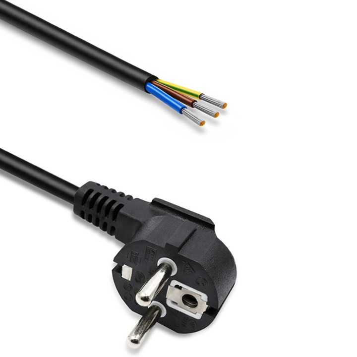 230V tápkábel, Qoltec, CEE 7/7, 1.5m, szabad vezetékvégekkel