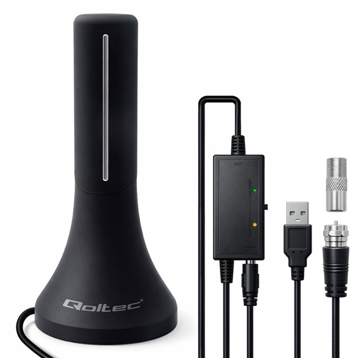 Qoltec DVB-T/T2 antenna, 32 dBi jelerősítő, 4m kábel, könnyű telepítés