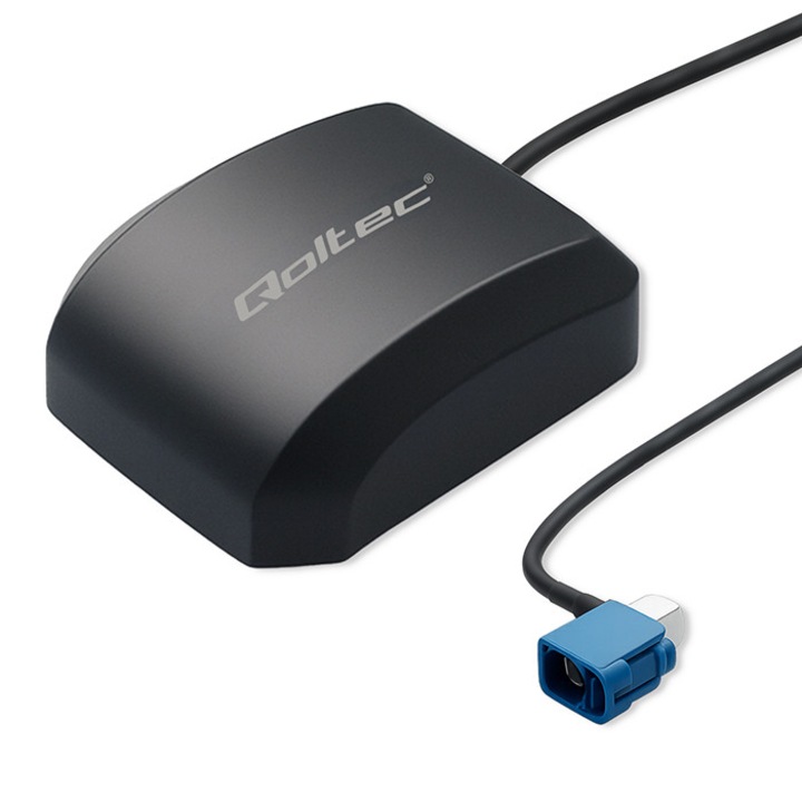 Antena GPS Qoltec cu baza magnetica, amplificare LNA 28 dBi, conector FAKRA, receptie semnal GPS GLONASS L1, constructie omnidirectionala, ideala pentru autoturisme si sisteme de transport, ofera pozitionare stabila si fiabila