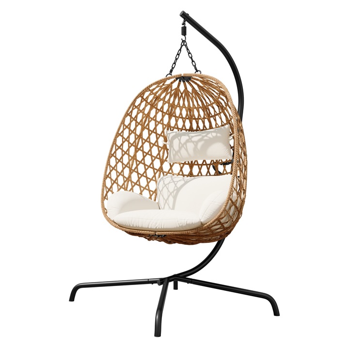 Fotoliu suspendat Nozti, MIRJAN 24, negru + natural + crem, 105x105x195 cm