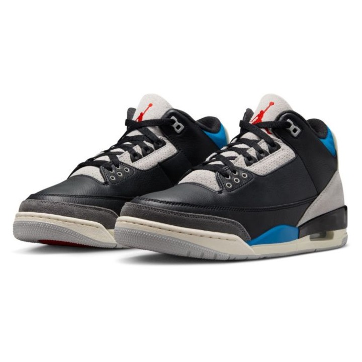 Pantofi sport bărbați Jordan Air Jordan 3 Retro, piele naturală, Negru/Albastru, 40.5