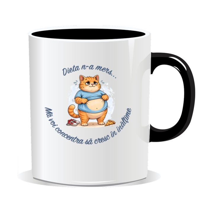 Cana personalizata amuzanta, Dieta n-a mers, ma voi concentra pe cresterea in inaltime, 330ml, interior negru