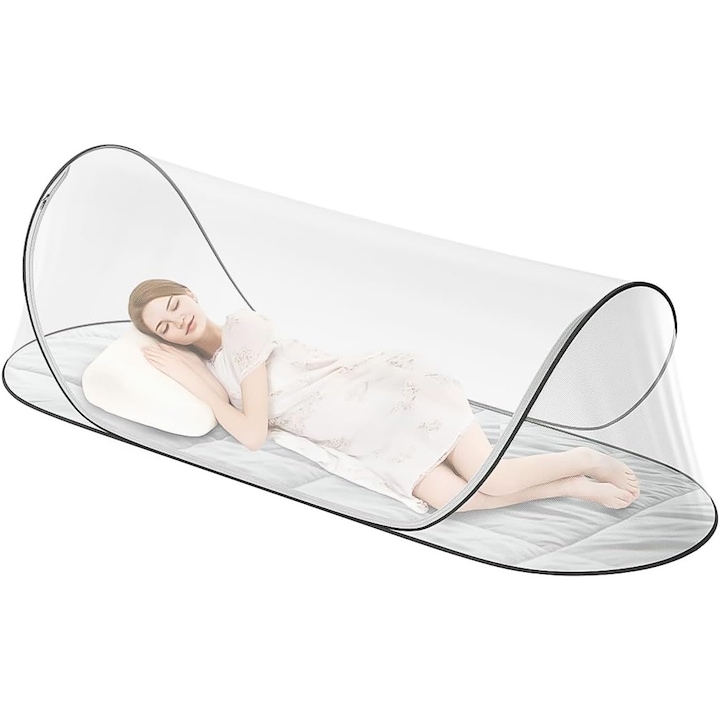 Plasa de tantari pop-up portabila, YSBER®, Plasa cu ochiuri dense, impotriva tantarilor si a insectelor, pliabila, potrivita pentru calatorii, parti cu fermoar, 200 * 80* 56 cm, potrivita pentru adulti si copii, cu husa de depozitare, Negru