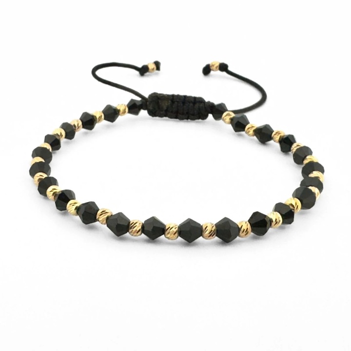 Bratara cu Bilute de Argint Placate cu Aur 18K, Cristale Sticla Biconice 4mm, Snur Reglabil, Unisex