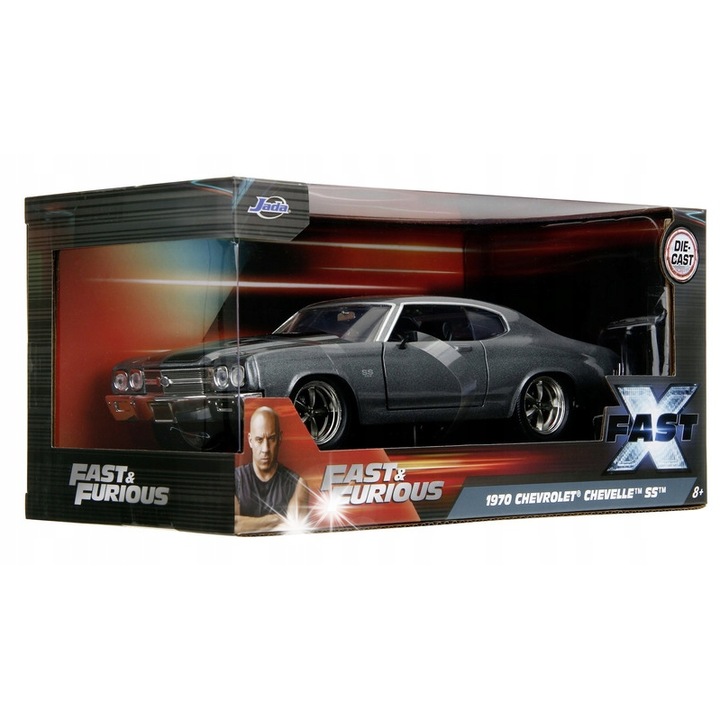 Masinuta Jada Toys Chevrolet Chevelle 1970 SS, serie Szybcy i wsciekli, 1:24, detalii interioare, culoare multicolor