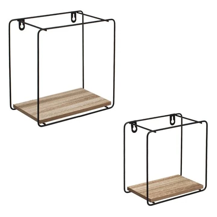 Set Rafturi Suspendate Decorative din MDF cu Cadru Metalic 2 Marimi Patrate - 2buc