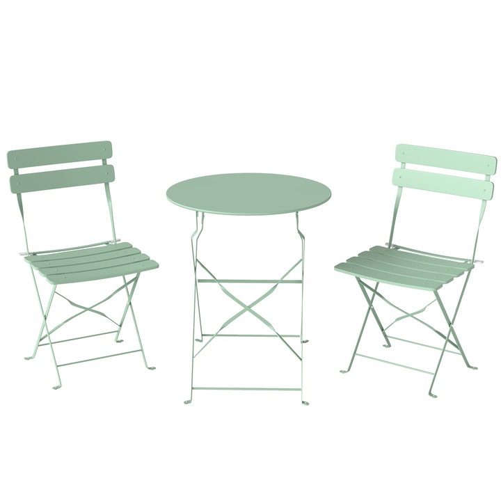 Set Bistro Exterior, Outsunny, Metal, 58 x 58 x 70 cm, Verde Deschis