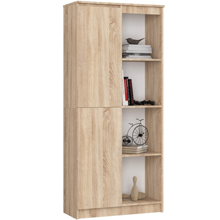 Szekrény ajtóval és 8 polccal, 16 mm-es laminált forgácslap, 80x35x180 cm, sonoma tölgy