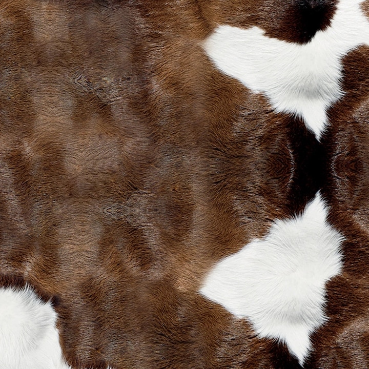 Material tapiterie mobilier Krowa, stofa lucioasa, aspect blana vaca, culoare alb/maro, latime 140 cm