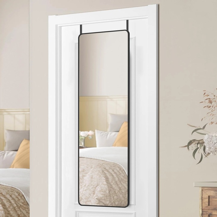 Голямо огледало за стена или врата, SONGMICS, 120x40 см, черно, алуминиева рамка, закалено стъкло