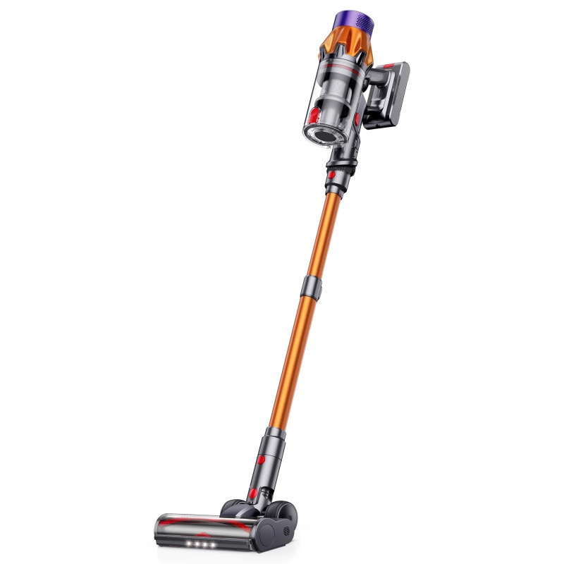 Aspirator vertical Honiture X7 CJD239, 550 W, 45 kPa, 1, 5 l, 60 min, 3 moduri, inaltime reglabila, filtru HEPA, ecran tactil, perie cu LED, nichel/galben