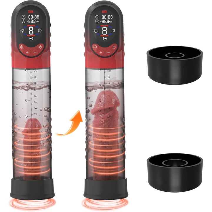 Fairykiss® elektromos vákuumpumpa, Férfi pénisznagyobbításhoz, Szabadon és pontosan állítható szívóerő, Maximális támogatás 500 Pa, 8 mód, Pénisznagyobbító gyakorlatok, Valódi női vaginát szimuláló tapadókorong, USB töltés