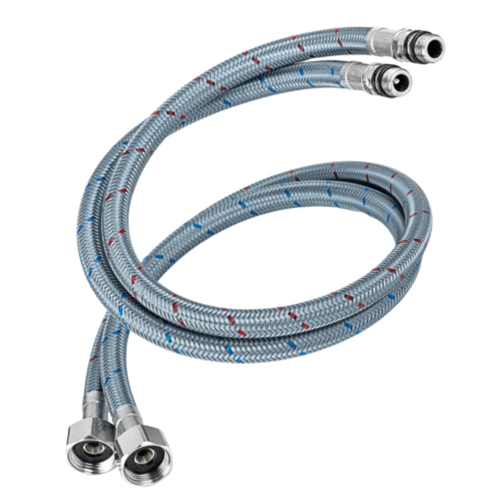 2x Furtun de robinet cu impletitura de otel 60 cm, G1/2 x M10