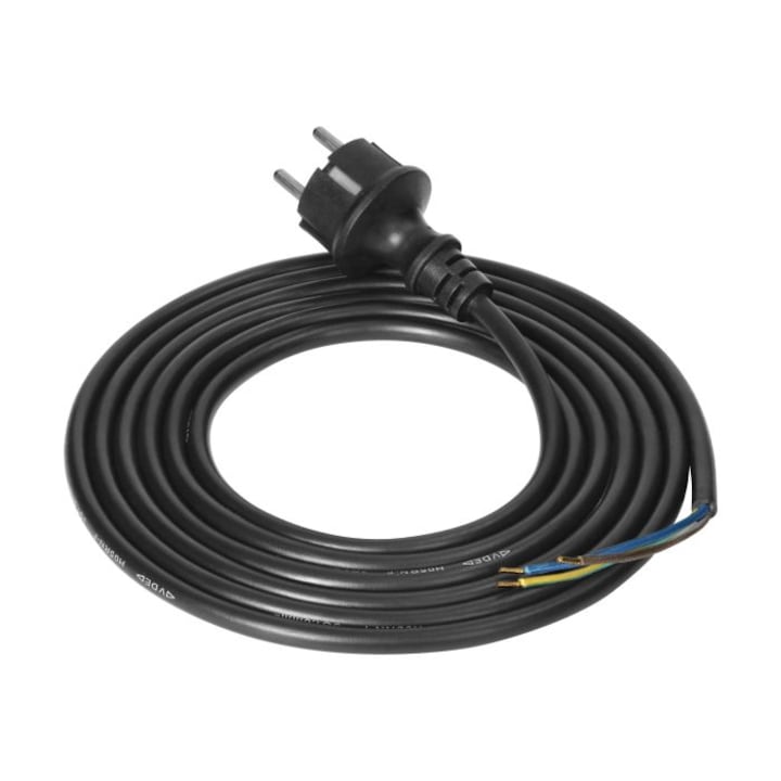 Cablu alimentare cu impamantare si stecher ORNO Uni-Schuko, H05RR-F 3x1.5mm2, Lungime 3m, Izolatie Cauciuc, IP44 Rezistent la umiditate, 16A, 3680W, Negru