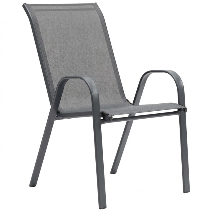 Scaun metal si textilena pentru terasa sau gradina, Qdecor, 57 x 73 x 90 cm, gri