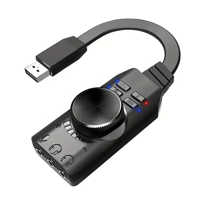 Placa de sunet, modul de amplificator audio, surround, Plug and Play, Virtual 7.1 CH, Compatibil cu OS X, XP, Vista, 7/8/10, usor de utilizat, OUYLAF, negru