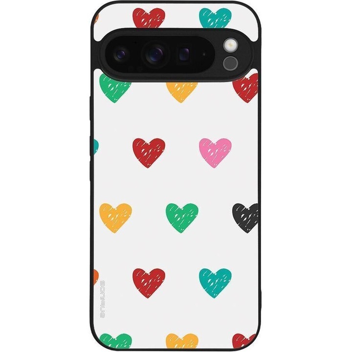 Husa telefon Sonique Heart Series pentru Google Pixel 9 Pro XL 5G, alb, silicon cu acrilic, design modern, protectie antisocuri