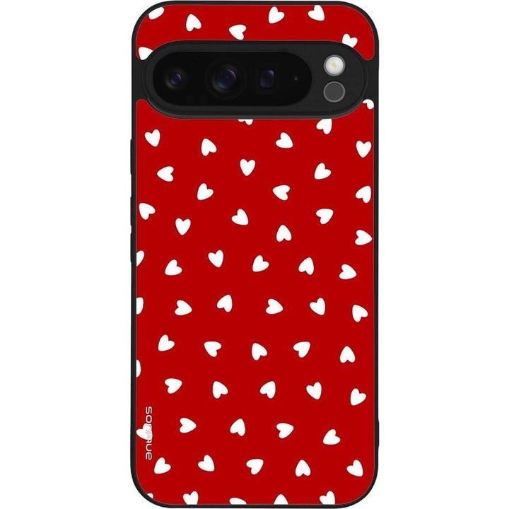 Husa telefon Sonique Heart Series pentru Google Pixel 9 Pro XL 5G, rosie, silicon cu acrilic, design modern, protectie antisocuri