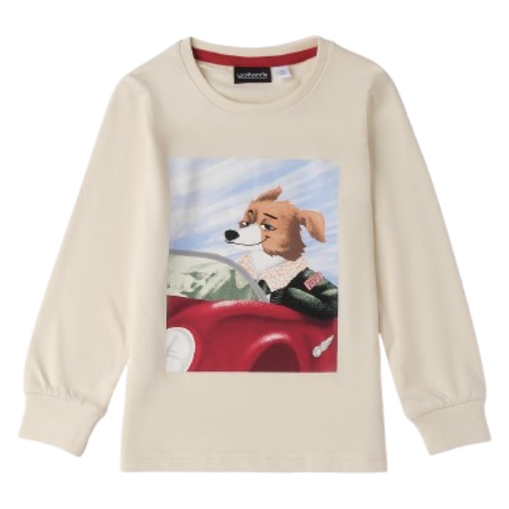 Bluza baieti Sarabanda din bumbac 100% cu imprimeu grafic, Alb crem