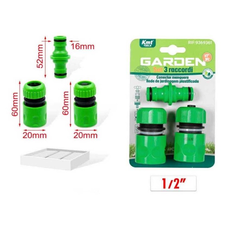Kerti tömlőcsatlakozó készlet 3 részes gyorscsatlakozó és toldó szett 1/2" Kmt TOOLS