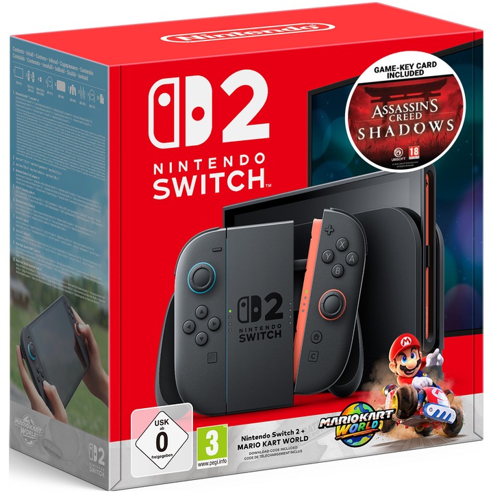 Nintendo Switch 2 konzol Mario Kart World csomaggal & Assassins Creed Shadows játék Nintendo Switch 2-re
