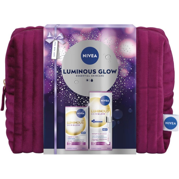 Set 2 x Caseta Cadou Luminous Skin Glow Ser 30 ml, Peeling Lichid 100 ml, Geanta