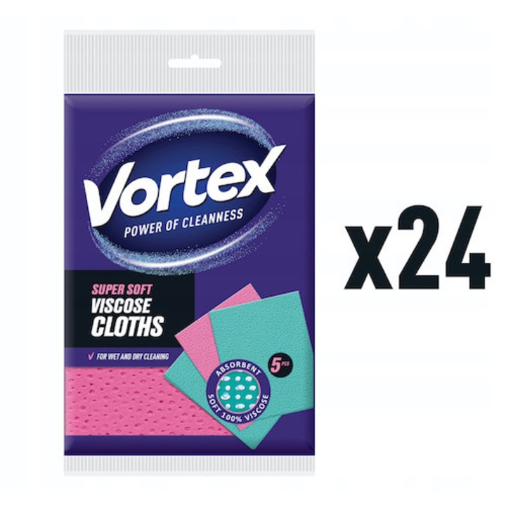 Set de lavete de bucatarie, Vortex, lavete din viscoza, 5 piese, absorbtie ridicata, reutilizabile, utilizare universala, mix de culori, material din viscoza