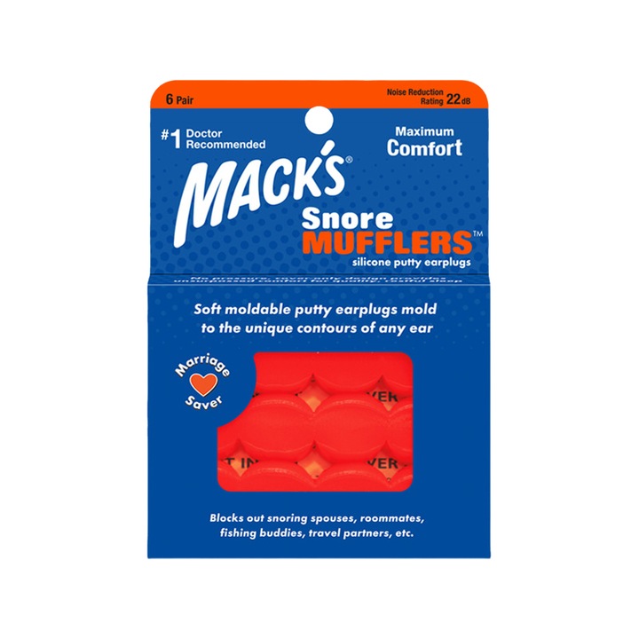Mack's Snoozers szilikon gitt füldugók, alvási zajszűréshez, úszáshoz, lövészethez és horkolás elleni megoldáshoz, 6 db, narancssárga