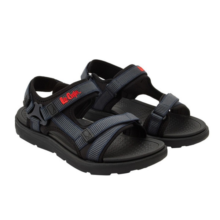 Sandale Lee Cooper pentru barbati cu velcro pentru plaja de vara, albastru deschis si negru, Negru