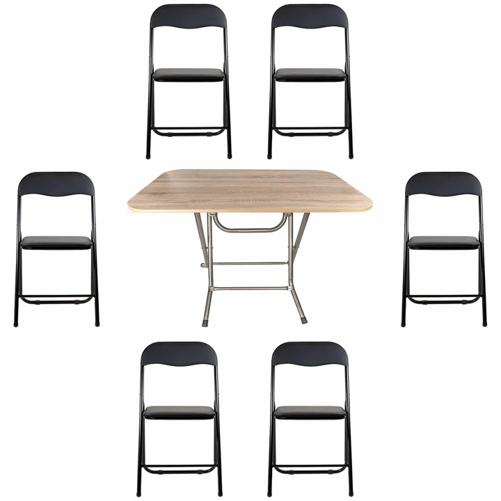 Masă pliantă cu 6 scaune, FOXMAG24, MDF, metal, 70x120x73 cm