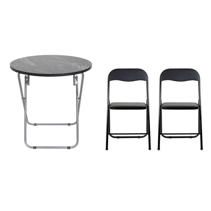 Завъртяща маса, FOXMAG24, MDF плоча, черна, 60x65cm, комплект с 2 стола