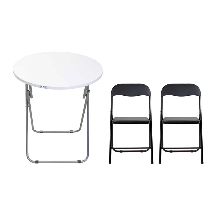 Кръгла маса с MDF плоча, FOXMAG24, 60x65cm, черна, комплект с 2 стола