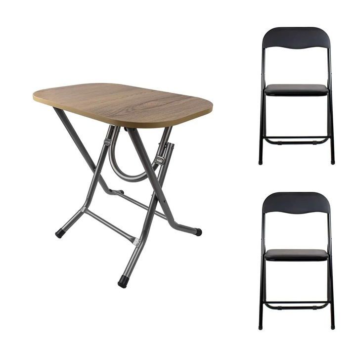 Маса с MDF плоча и 2 кухненски стола, FOXMAG24, 40x60x58 см, метална конструкция