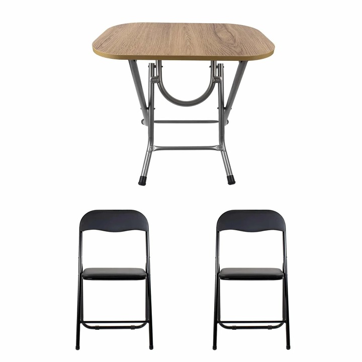 Masa pliantă cu blat MDF, FOXMAG24, dimensiuni 50x80x75 cm, cu 2 scaune pliante