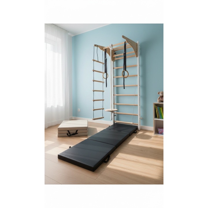 Saltea Gimnastica, Miuu, 180 x 60 x 6 cm, Structura Pliabila Pentru Transport Si Depozitare Usoara, Amortizare Optima Datorita Spumei R40, Husa Din Material Sintetic Certificat, Rezistenta La Uzura, Curatare Usoara A Materialului, Negru