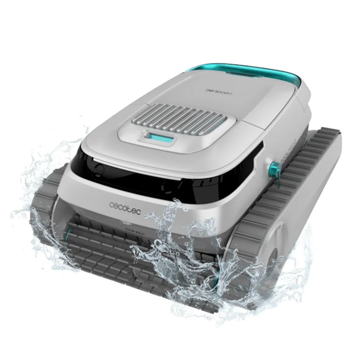 Robot de curatare piscina fara fir Cecotec, Pooldroid, ideal pentru a curata si intretine piscina, rezervor 4 litri, potrivit pentru suprafete de pana la 100 m², sistem ScubaDriving Tech, autonomie 120 min., eficienta filtrare 180 μm, argintiu