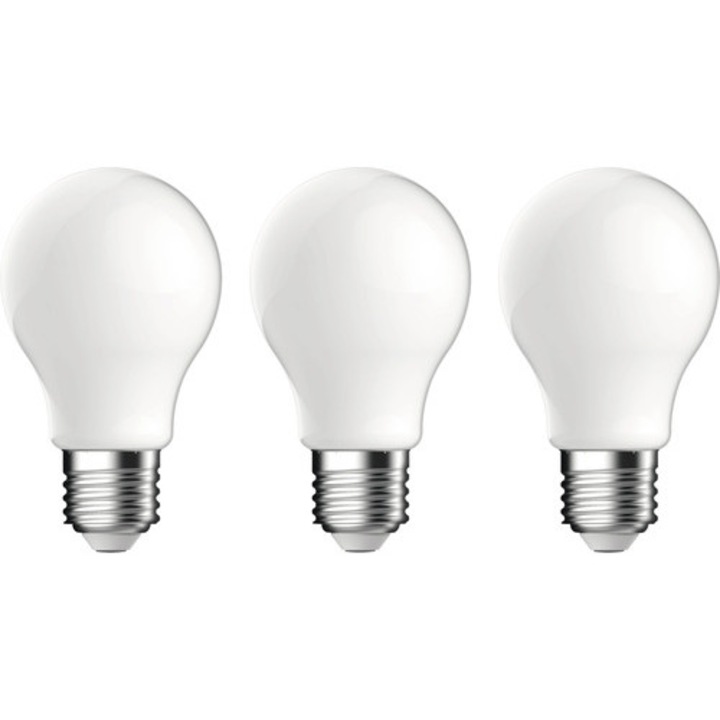 LED izzók csomagolástervezés E27 8W 1055 lumen, matt gömb A60, hideg fény CRI90, 3 darab
